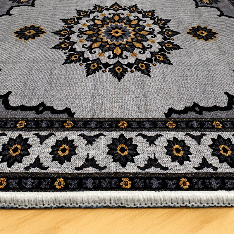 Albasa Collection Digital Print Cotton-Polyester Gray Moroccan Rug, Rectangle 6'7" x 8'3"