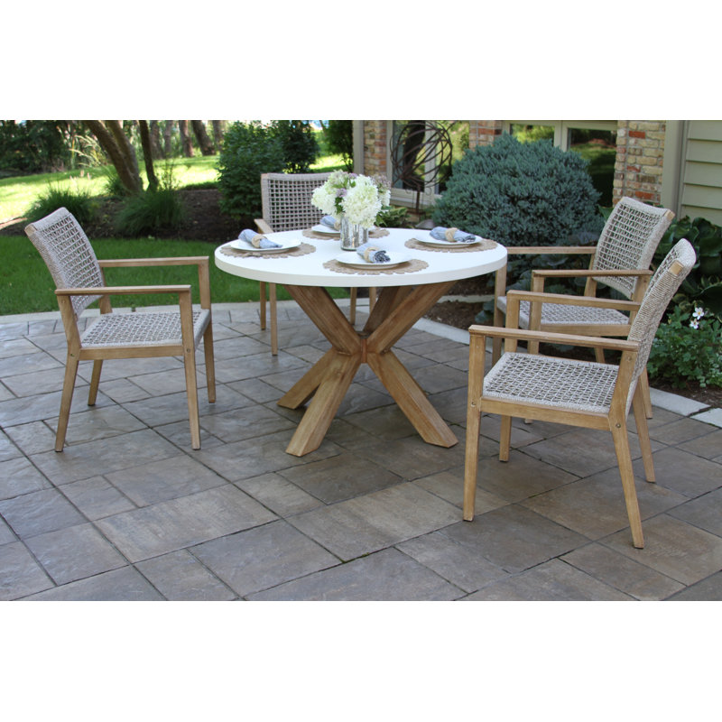Fleur 48" Round Eucalyptus Wood Patio Dining Set (Set of 5)