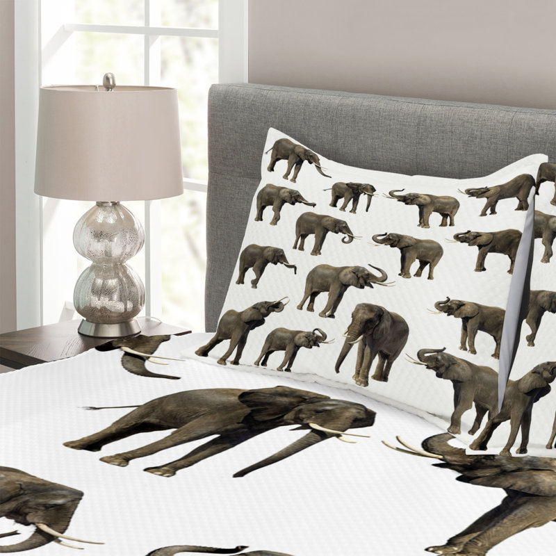 Elephant Bedspread Set with Shams, 220 x 264 cm