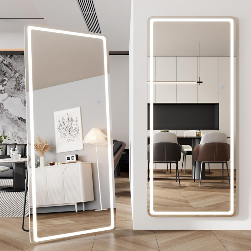 LED Full Length Mirror, 71" X 28" Oversized LED Mirror Full Length Lighted Floor Standing,Hanging Floor Mirror With Lighted Stand Free Standing For Bedroom,Livingroom,Rect Style