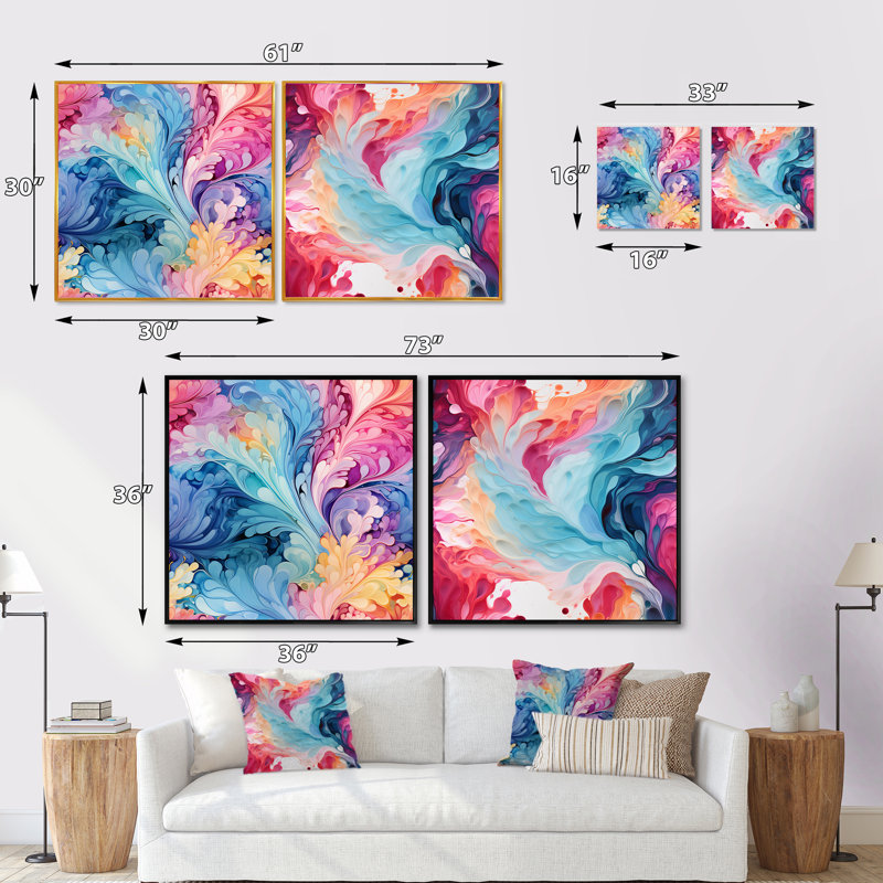 Cydne - Ensemble de 2 collages abstraits carrés, Toile tendue, H 16 po x l 33 po