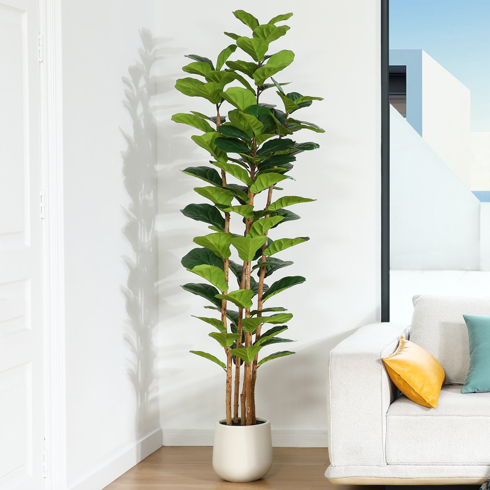 Adarna Fiddle Leaf Fig Tree in Pot, 84" H x 28" W x 28" D