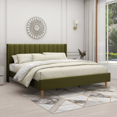 Eriksay Low Profile Upholstered Platform Bed with Wingback Headboard