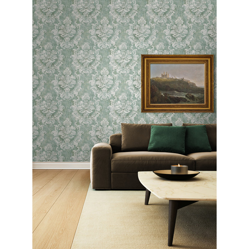  Papier peint à motif damassé Carnegie, Metallic Pistachio