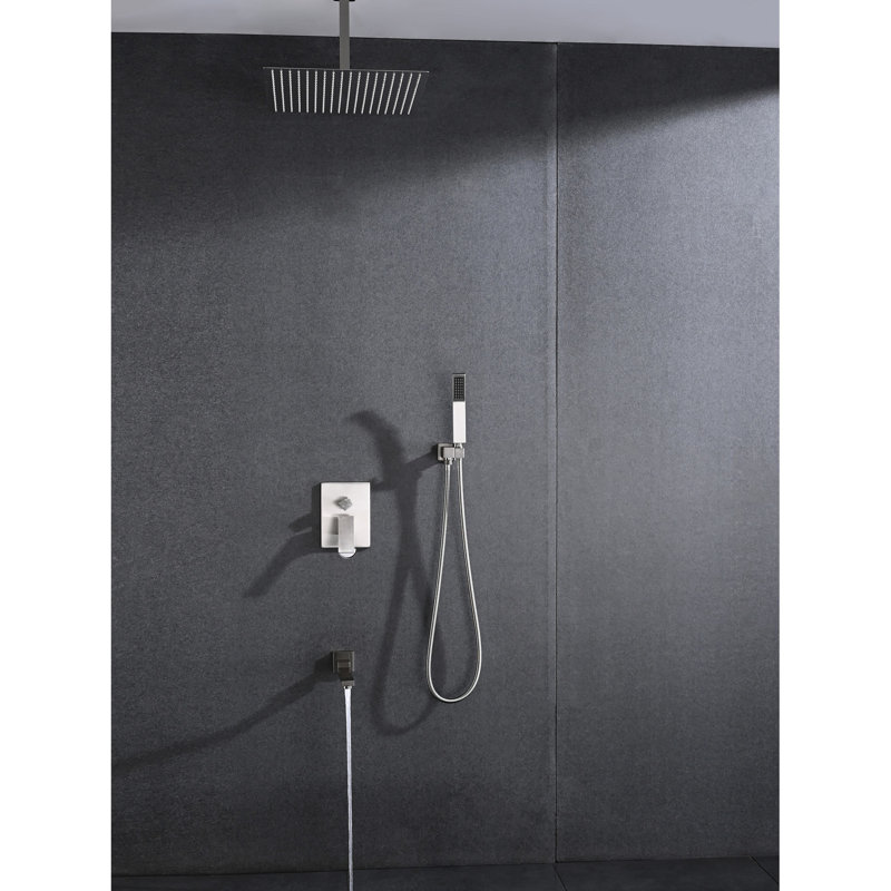 Brushed Nickel Ceiling Mounted Shower With 16" Head And Handheld, Made Of Stainless Steel For A Relaxing Bath - Mounted, & Handheld Natural Self-cleaning Nozzle Security