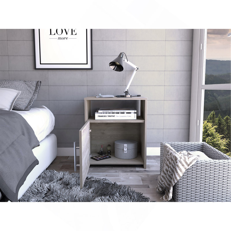 Nightstand Cuarzz, One Cabinet, Light Gray Finish, Light Gray
