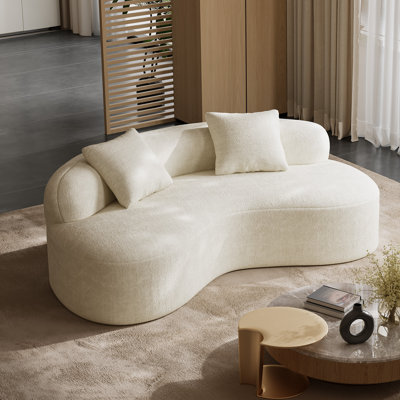 79 Inch Curved Chenille Deep Seat Sofa With Toss Pillows