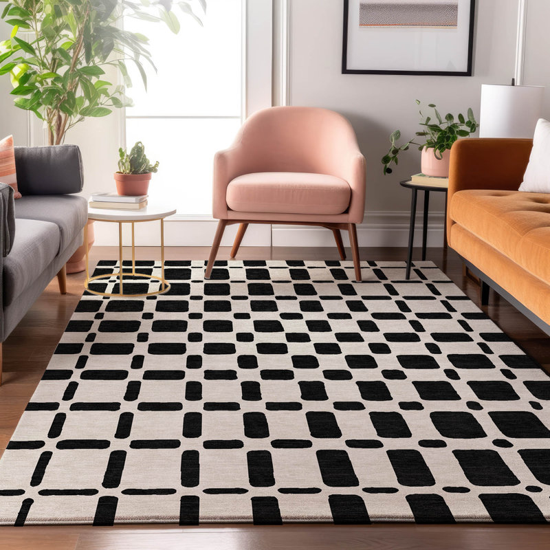 Premium Machine Washable Prisco Black Rug, Rectangle 10' x 14'