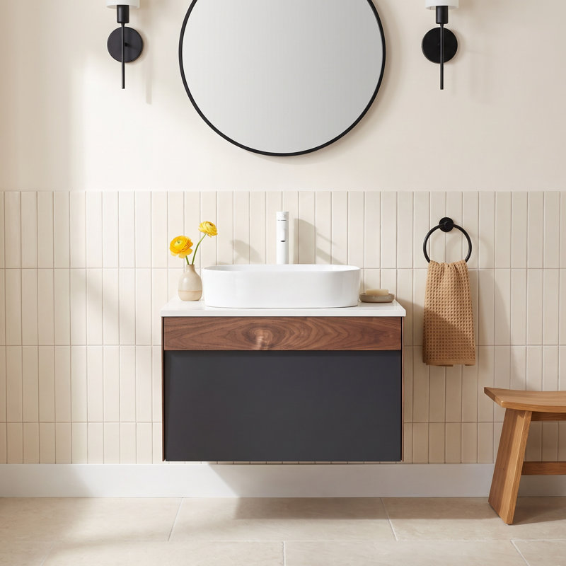 Lynwood 30" Wall-Mounted Single Bathroom Vanity Set, Light Brown/Dark Blue