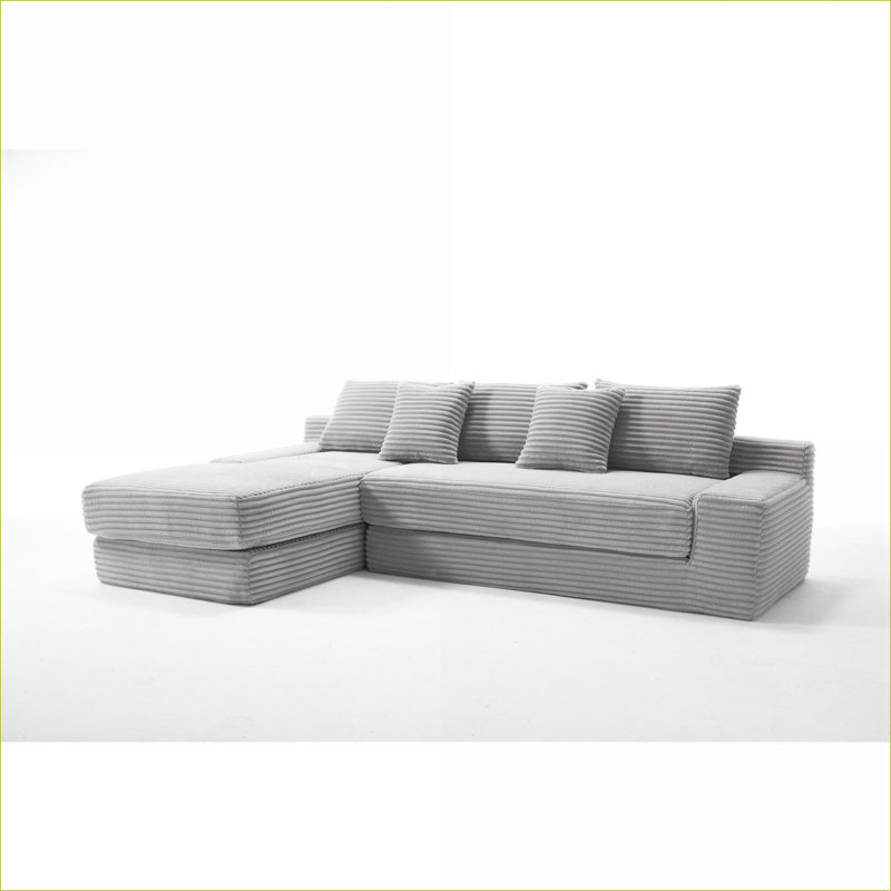 Sectional Sofas | L-Shaped Memory Foam Convertible Sofa Bed, No Assembly, Living Room Apartment | Light Gray | Fabric