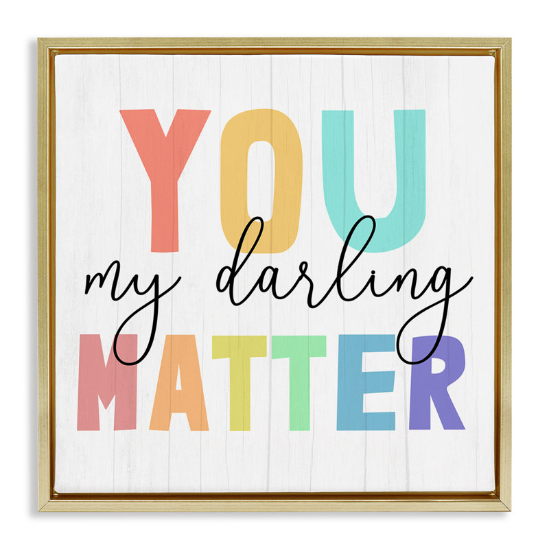 You Darling Matter Rainbow Letters, Cadre flottant métallique doré, H 25 po x l 25 po