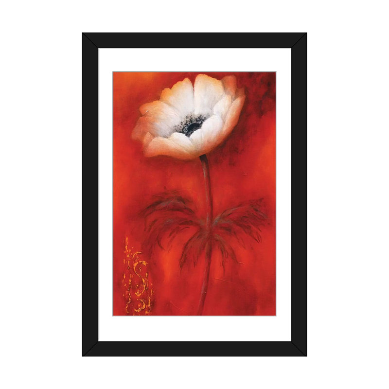 «Anemone I», reproduction sur toile, H 24 po x l 16 po x P 1 po, Papier beaux-arts encadré noir, Blanc