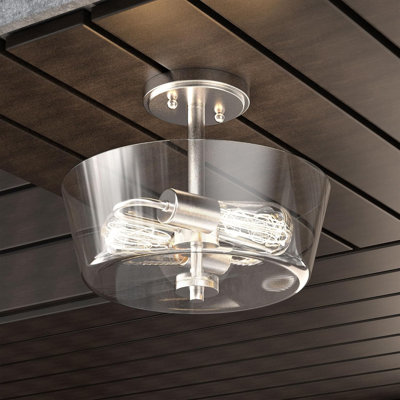 2 Lights Semi Flush Mount Ceiling Light, Clear Glass Shade, Indoor Farmhouse Ceiling Hanging Light For Corridor, Kitchen, Bedroom, Bulb Not Included