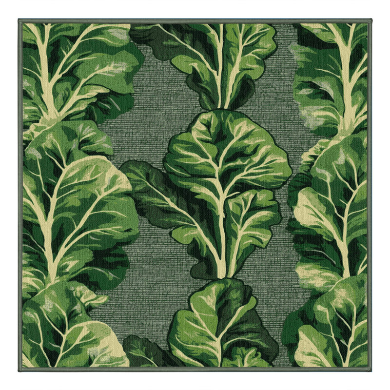 Washable Collard Greens Vegetables Area Rug, Square 8'