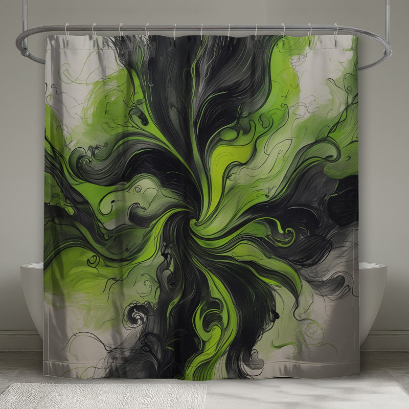 Rideaux de douche tourbillonnants vert et noir très longs, 70in W x 72in H