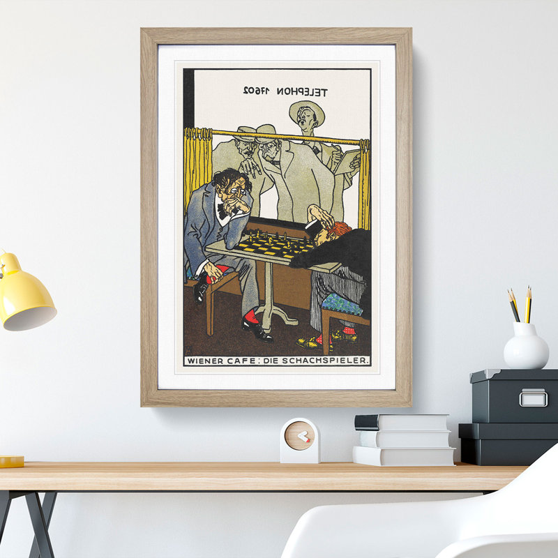 The Chess Players by Moriz Jung - Picture Frame Painting, 48cm H x 36cm W x 2cm D, Oak Framed