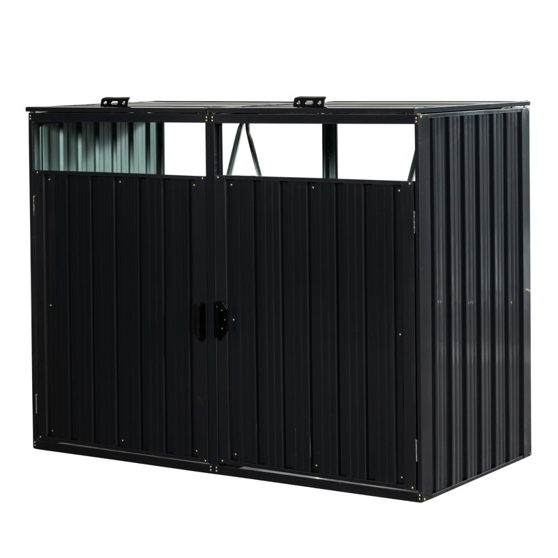 Remise à déchets extérieure en métal, gris anthracite, 31,03 po de largeur, poubelle en acier galvanisé facile à assembler, capacité de 2 poubelles, profondeur de 61,53 po, grattée et ventilée