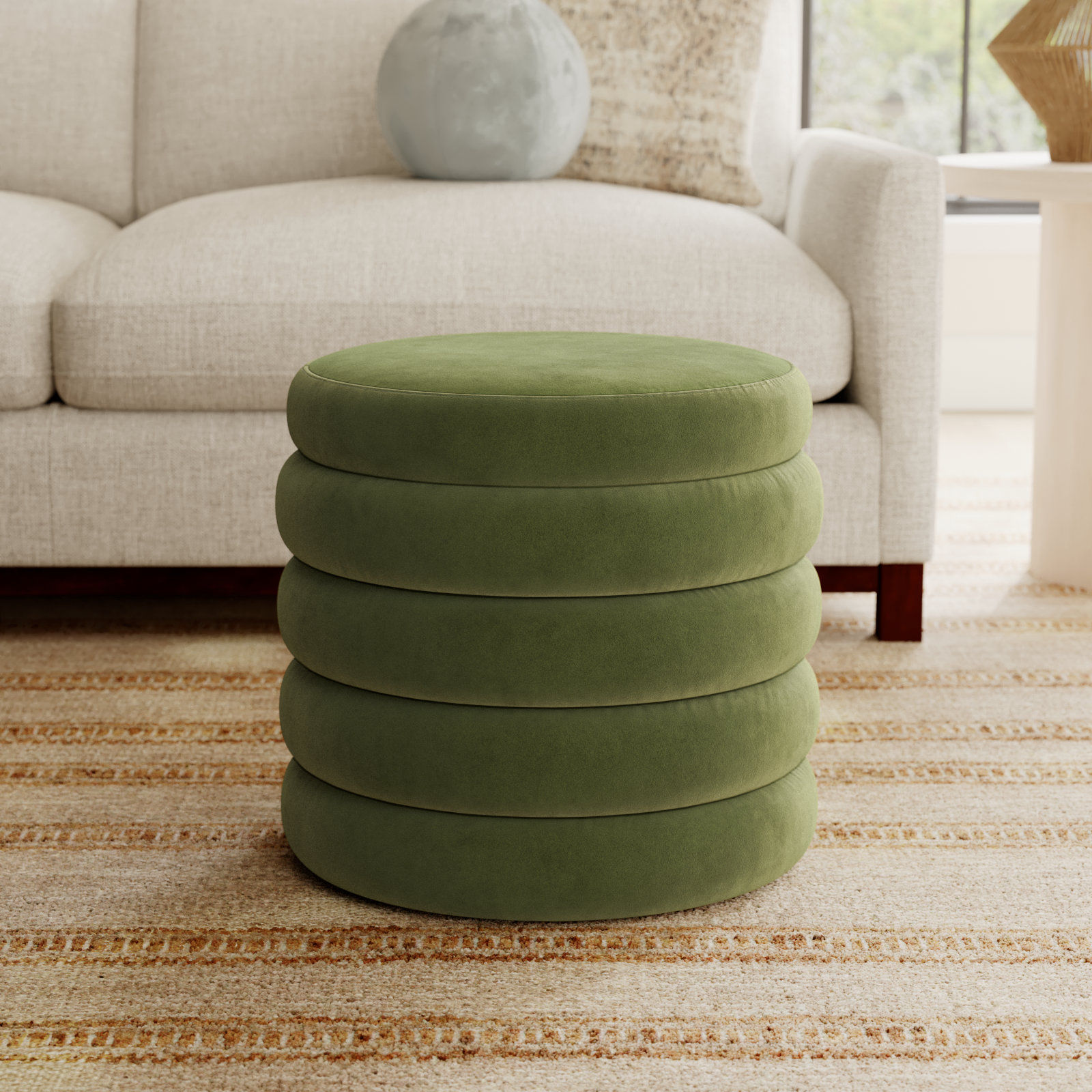 Helene Upholstered Storage Ottoman, Olive Green Velvet