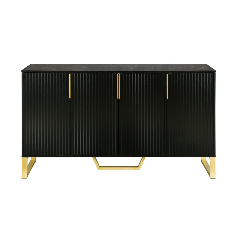 Modern Sideboard With Four Doors, Metal Handles & Legs And Adjustable Shelves Kitchen Cabinet, Black