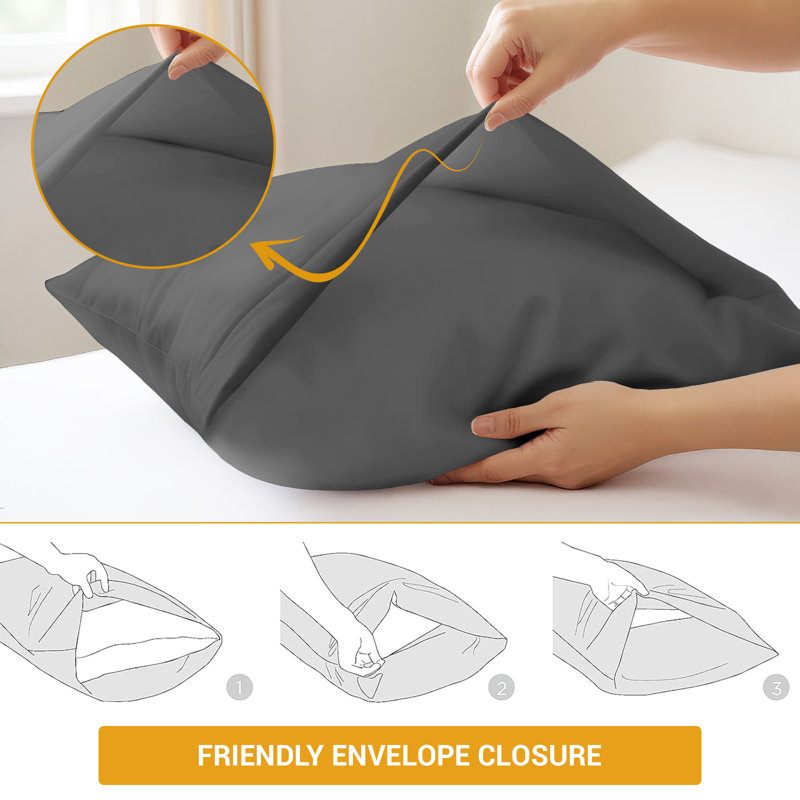 100% Cotton Flatweave Pillowcase Case Pack, Dark Grey