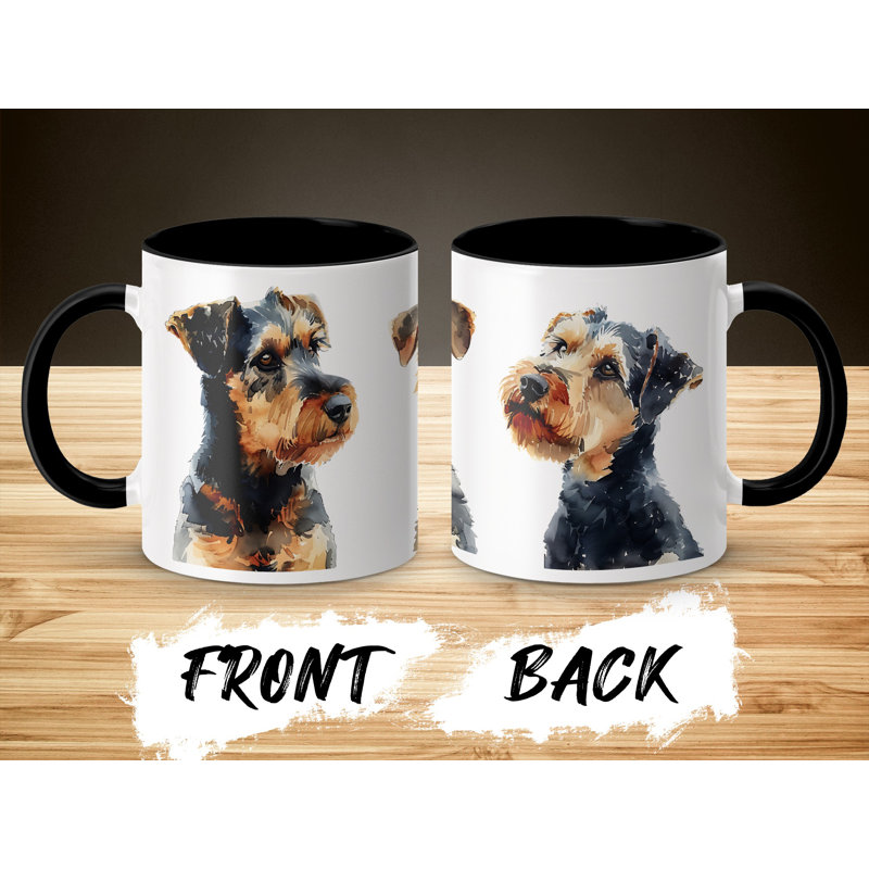 11oz Watercolour Welsh Terrier Design Coffee Mug, Black, 2