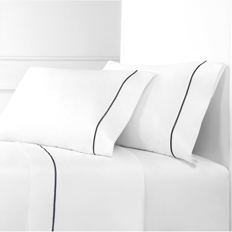 Ensemble de literie à broderie simple 1000 fils, Bleu, Ensemble de draps pour grand lit + un drap-housse 