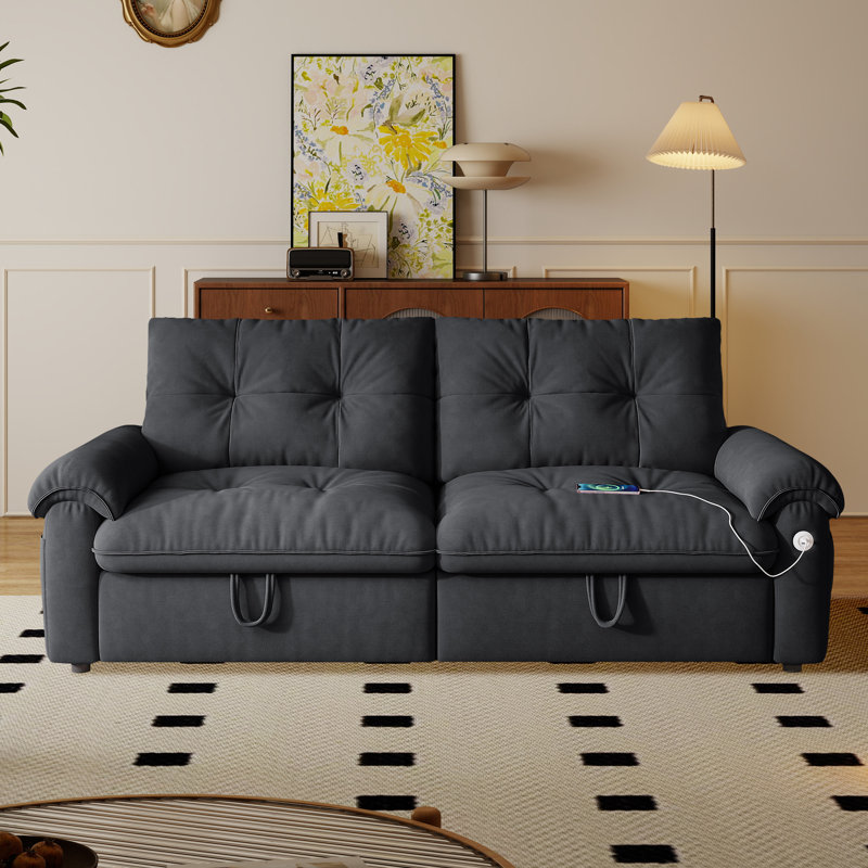 77-Inch Convertible Down Sofa Bed, Featuring A 2-In-1 Design For Both Seating And Sleeping. Crafted From Modern Velvet Fabric, It's Suitable For Living Rooms, Bedrooms, And Apartment Spaces.