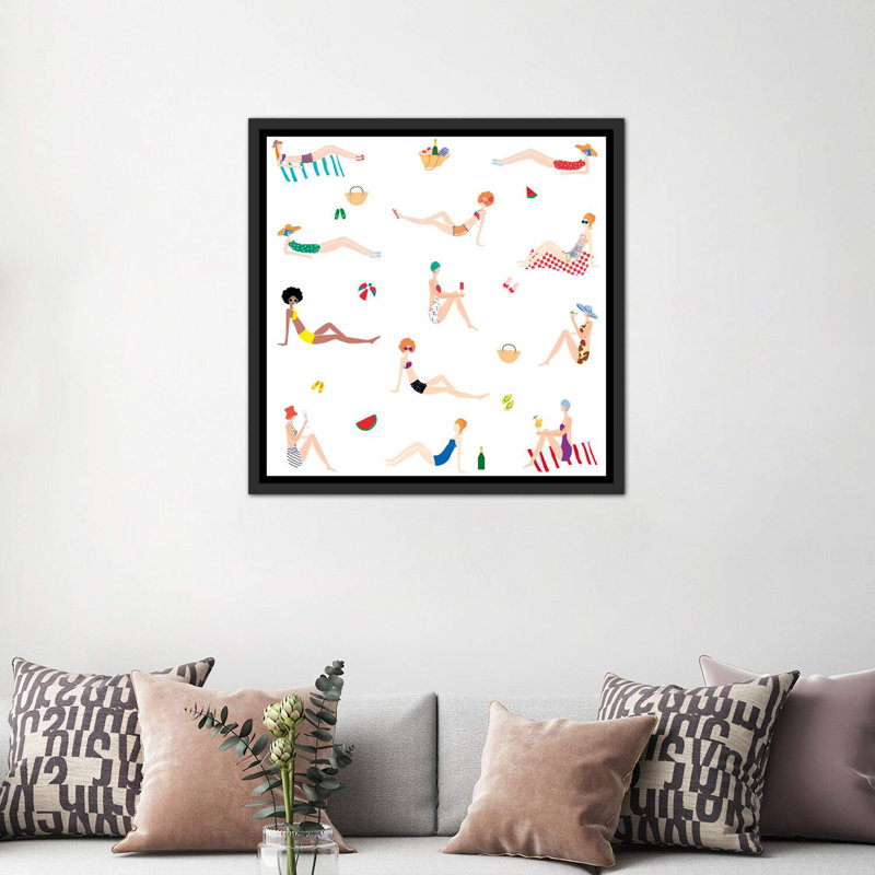 «Seaside Silhouettes» par Turnowsky - impression d'art graphique, H 37 po x l 37 po x P 1,5 po, Cadre flottant noir patiné