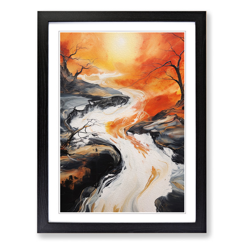 River Gestural No.2 - Single Picture Frame Print on Wood, Black, 46cm H x 34cm W x 2cm D