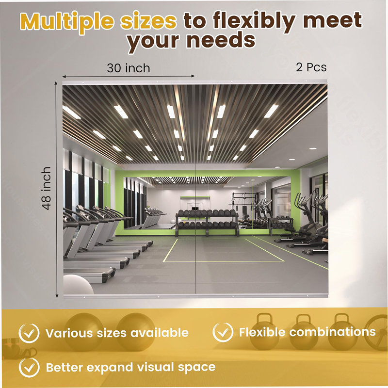 Miroir Modern Home Gym, mural, encadré, argent, 24 po x 48 po, 2