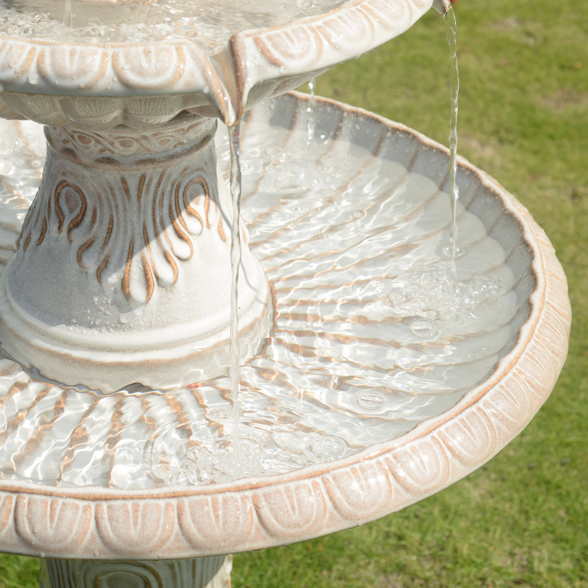 Shiloh 3 Tier Ceramic Fountain - Elegance, No Lights, White