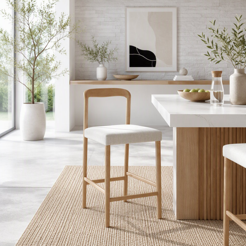 Ensemble de 2 tabourets de comptoir ergonomiques modernes avec structure en bois d'hévéa, 37