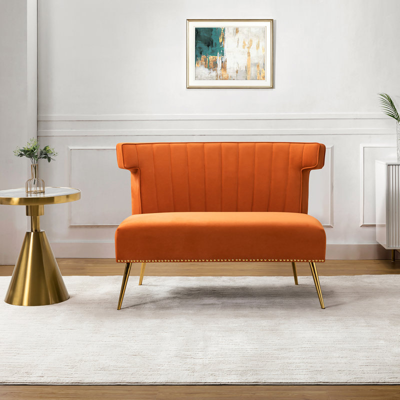 Causeuse sans accoudoirs de 46 po Penitas, Velours orange