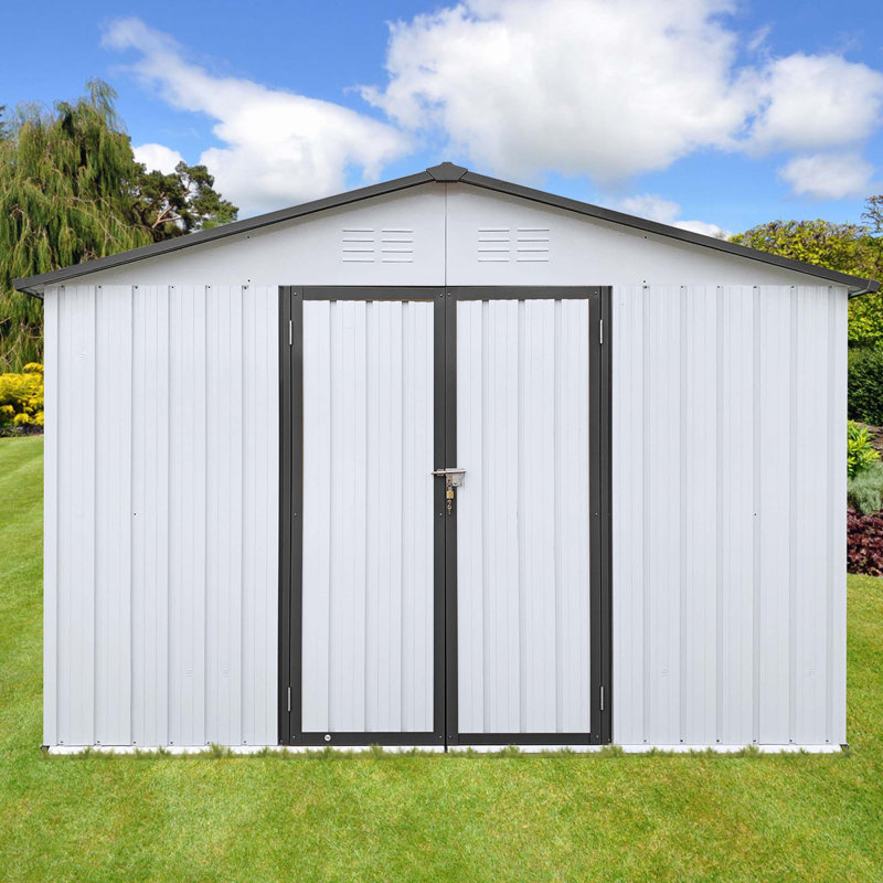 Remise de jardin en métal 10 pi x 12 pi remise extérieure, Blanc / Gris