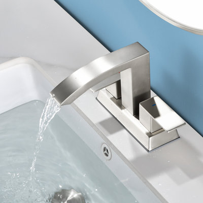 Waterfall Bathroom Sink Faucet 4 Inch Faucet 2 Handle Lead-free Centerset Bathroom Faucet With Water Supply Lines Pop Up Drain 2 Or 3 Holes Bathroom Basin Lavatory Mixer Taps
