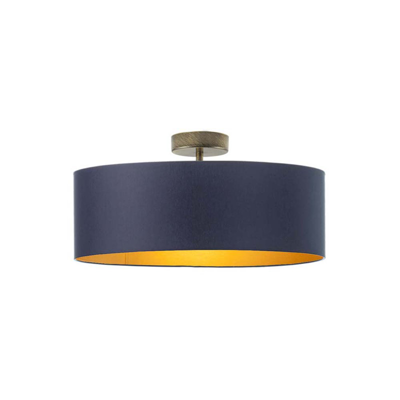 Sunburg Fabric Semi Flush Mount, 30cm H x 40cm W x 40cm D, Dark Grey, Gold