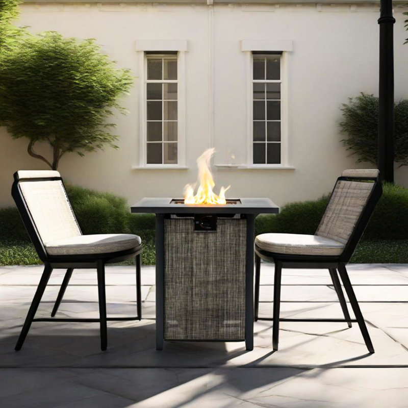 50000 28 - Inch Propane Fueled Fire Pit Table With Stainless Steel Burner, Lava Rocks, And Frame For Outdoor Patio Square Output, Construction, Weather , Courtyard Party