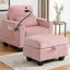 Canapé inclinable simple avec dossier réglable manuellement, port de charge USB sur le côté de l'accoudoir, support pour téléphone inclus, rangement caché pour l'accoudoir et repose-pieds de rangement assorti - rose-608881412