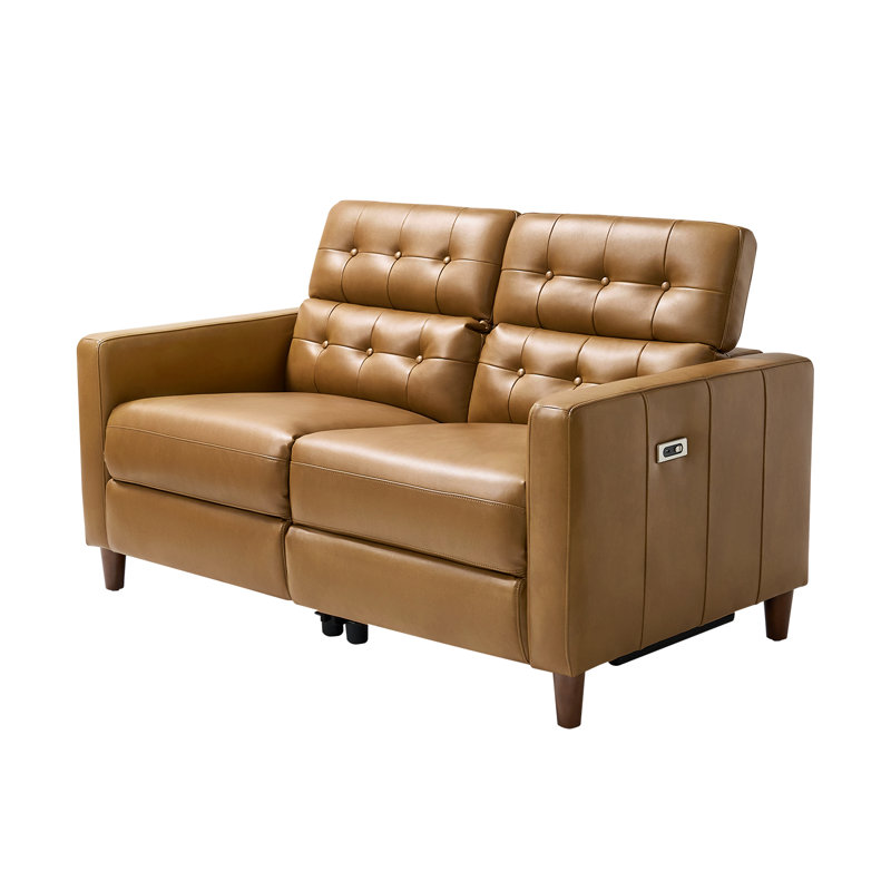 Gurdarshan Leather Dual-Motor Power Reclining Sofa, Camel