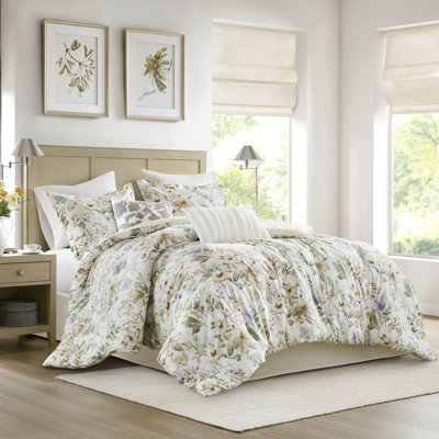 Herbal 100% Cotton Sateen Print Oversized 6-Piece Cal King Comforter Set