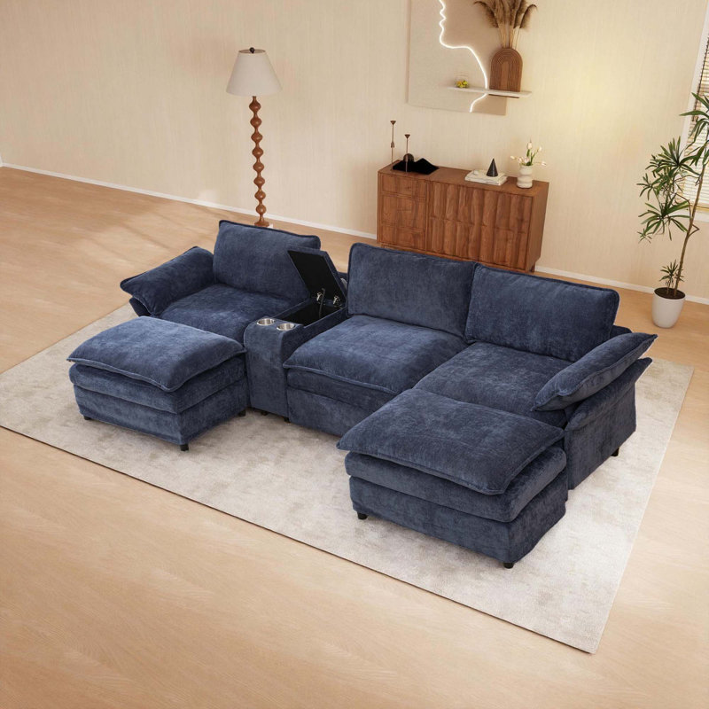 Modular Sectional Sofa, Multifunctional Living Room Furniture, Blue Fabric