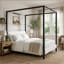 Lit à baldaquin moderne en métal Queen avec revêtement en bouclé moelleux-1323622560