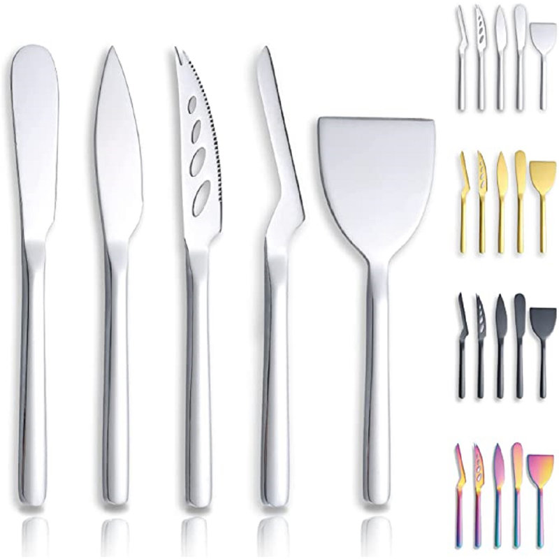 Ensemble de 5 couteaux à fromage pour tous les types de fromage, coupe-fromage en acier inoxydable, conception ergonomique pour une prise et une coupe confortables, couteau à tartiner au beurre