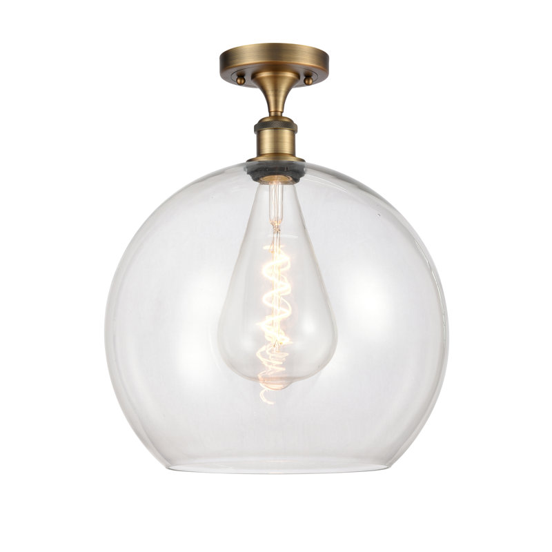 Plafonnier semi-encastré 1 lumière Cindi, H 18,38 po x l 13,75 po x P 13,75 po, Transparent, Laiton brossé