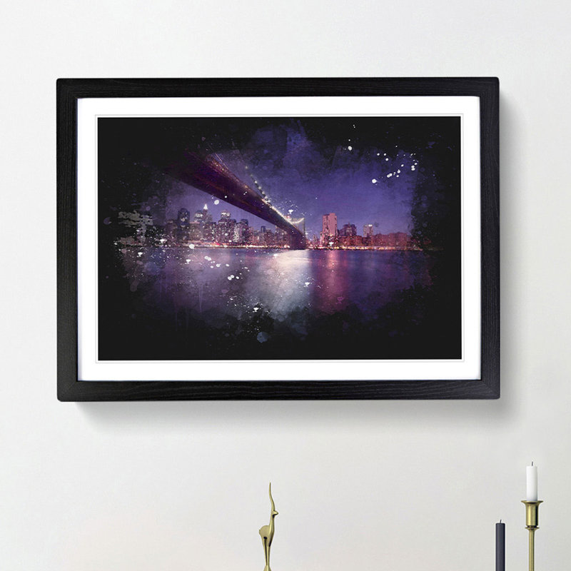 Brooklyn Bridge in New York City - Picture Frame Painting Print, Black Framed, 33cm H x 45cm W x 2cm D