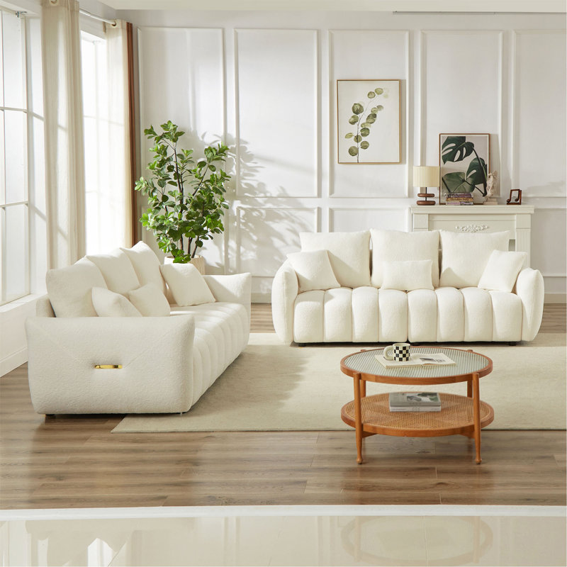 Combo canapé, canapé de salon moderne, canapé en peluche, cadre en bois, mobilier d'appartement, Beige