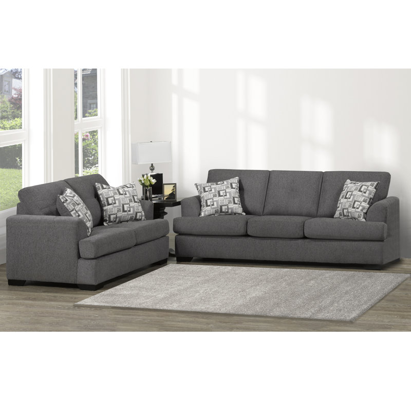 Canapé et causeuse en tissu Abilio, Polyester graphite