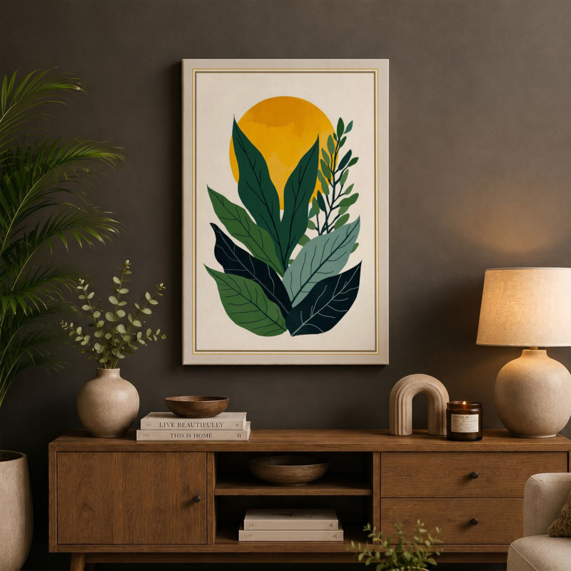 Golden Bloom Botanical - Wrapped Canvas, 36x24 - 91.4 x 61.0 cm, Black Border