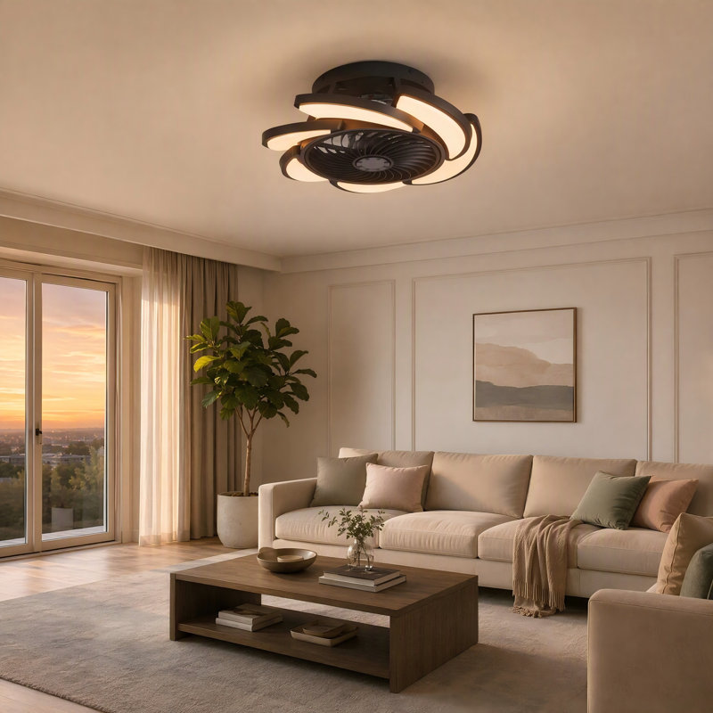 Ventilateur de plafond sans pales avec éclairage et télécommande à 6 vitesses, pour chambre ou salon, couleur or., Gold