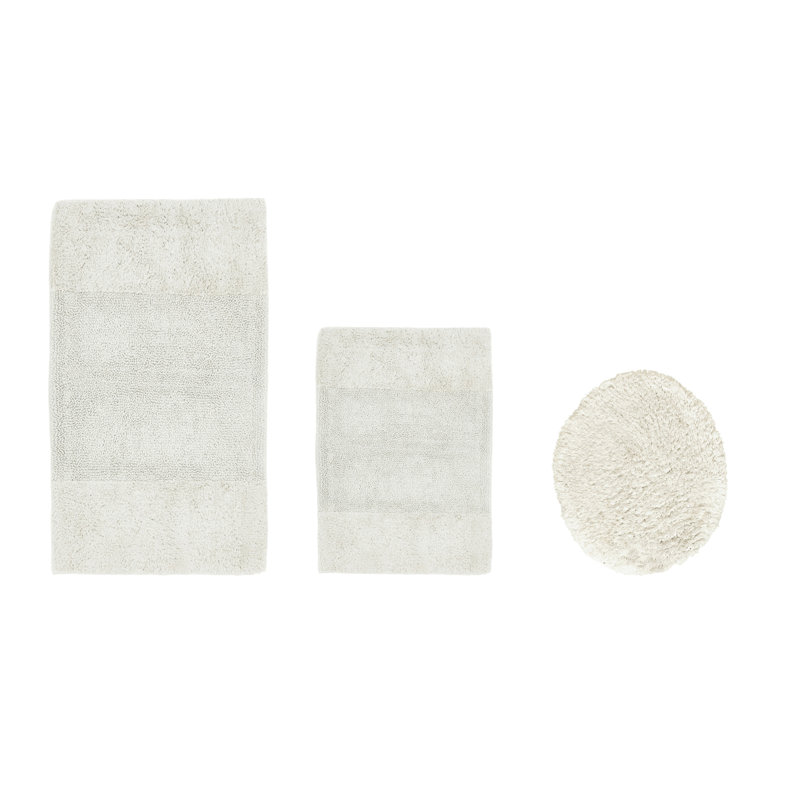 Ensemble de tapis pour salle de bain 3 pièces 100% coton 2155 g / m² Merkle, certifié OEKO-TEX®, envers en latex antidérapant, touffeté moelleux, super absorbant, lavable à la machine pour salle de bain, douche et baignoire, ivoire